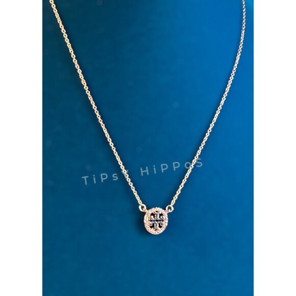 NEW!  Beautiful Tory Burch Rose Gold Miller Crystal Pave Necklace - Picture 4 of 5